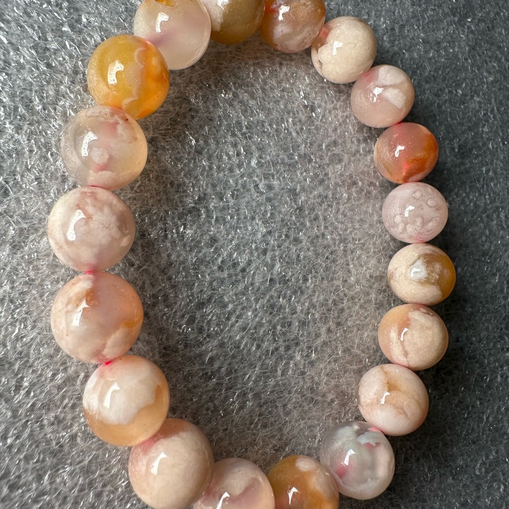 Beautiful 10MM Pink Sakura/Flower Agate Natural Crystal Bracelet